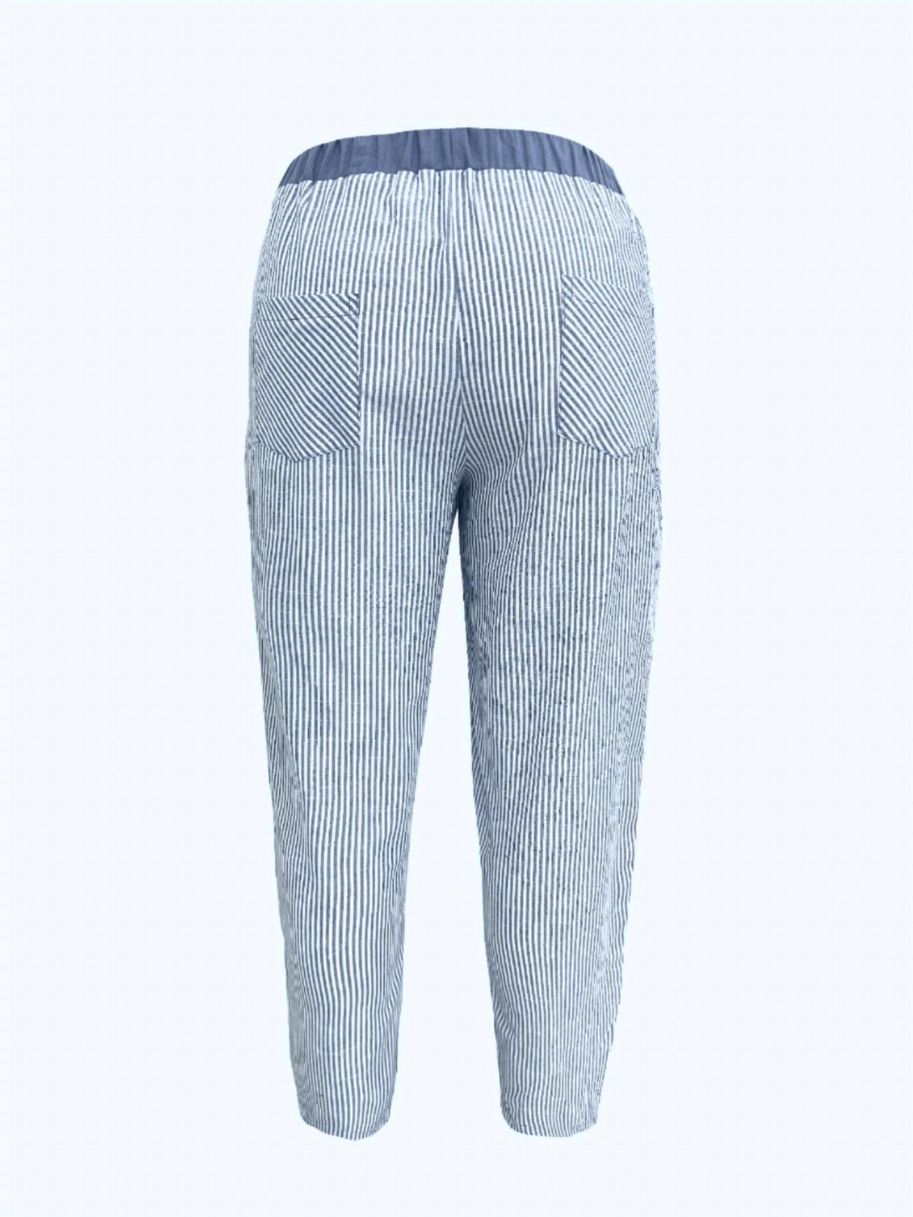  Stripe Print High Rise Loose Fit Trousers
