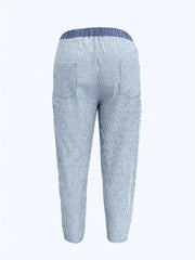  Stripe Print High Rise Loose Fit Trousers