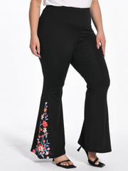  Colorblock Floral Print High Rise Flared Leg Pants