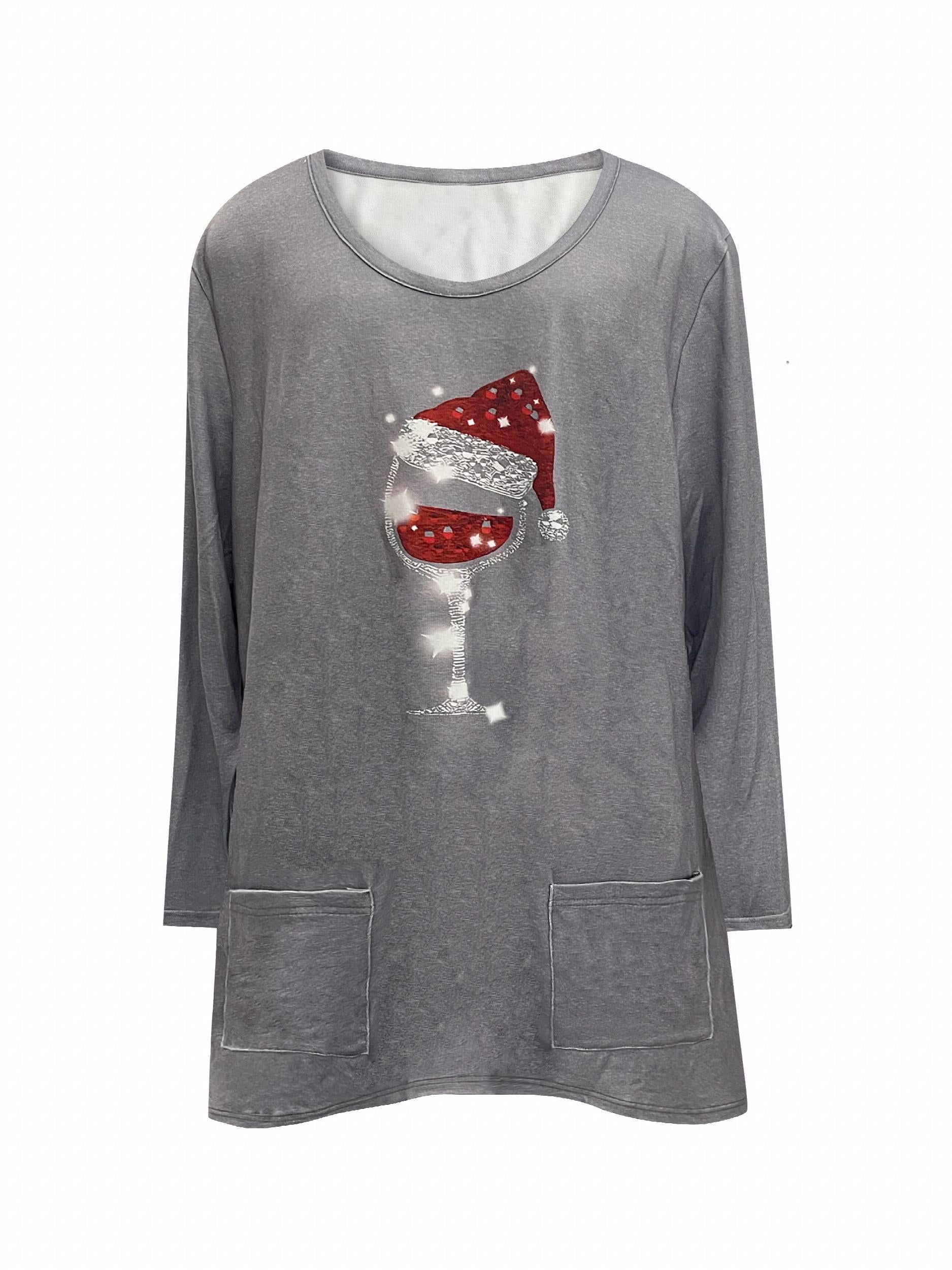  Christmas Casual Dress Women's Plus Graphic Print Long Sleeve
