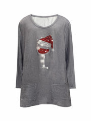  Christmas Casual Dress Women's Plus Graphic Print Long Sleeve