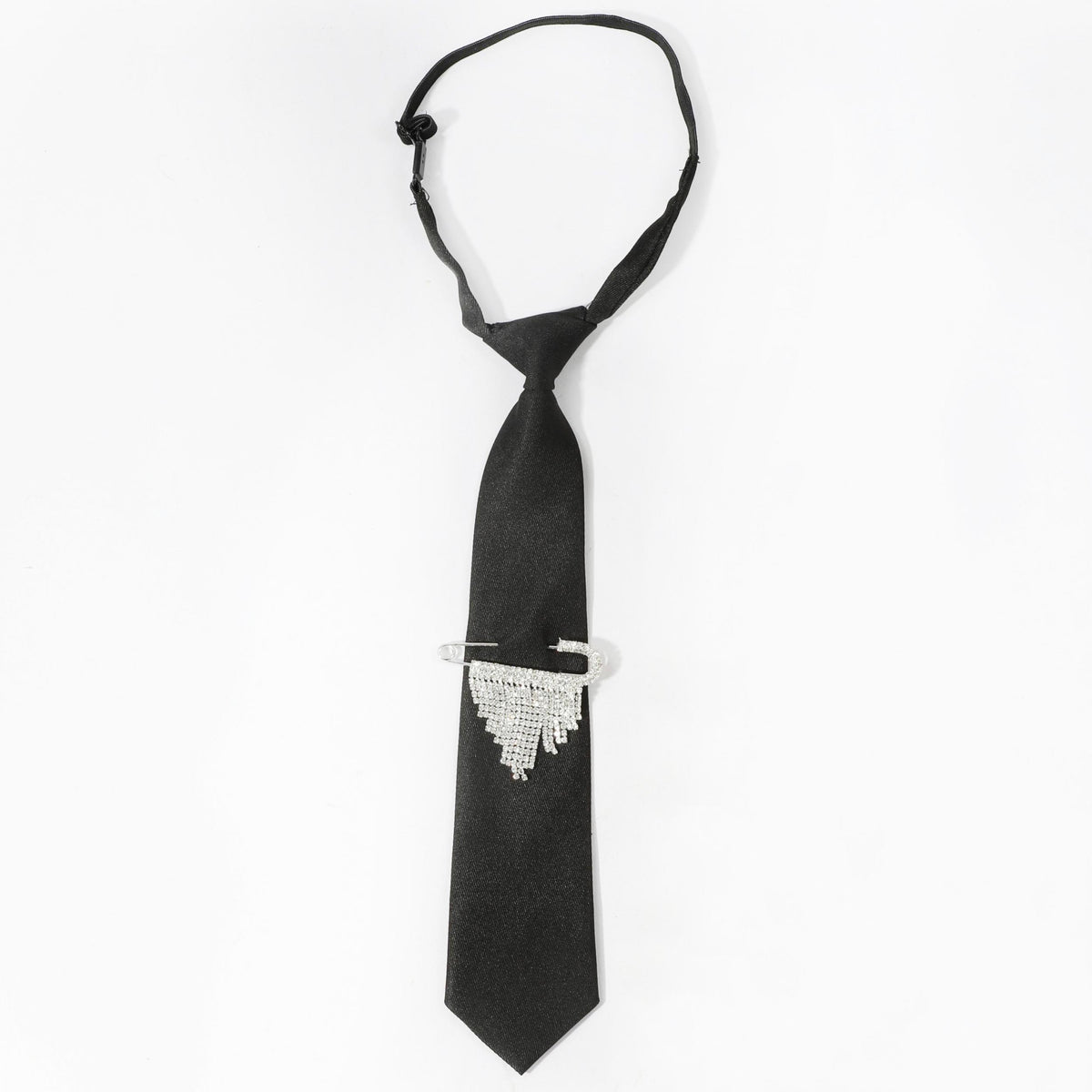 Rhinestone Tassel Brooch Necktie Solid Neck Tie For Shirt Decorative Tie