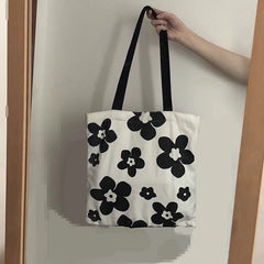 Canvas Flower Pattern Shoulder Bag Casual Tote Handbag