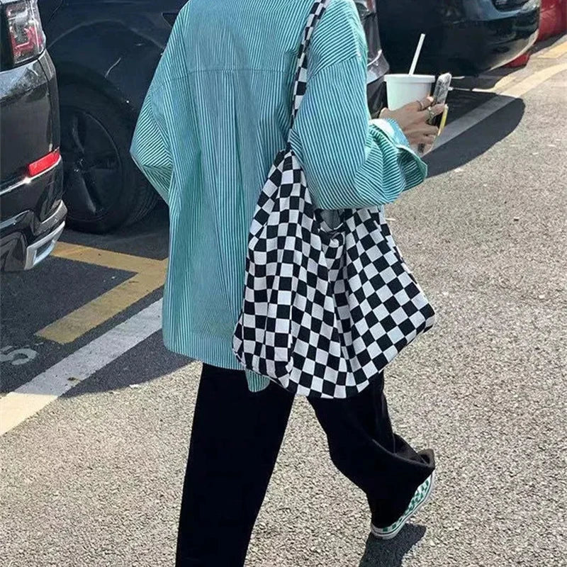 Kpop Gothic Hip Hop Y2K Shoulder Bag Plaid Graphic Handbag Harajuku