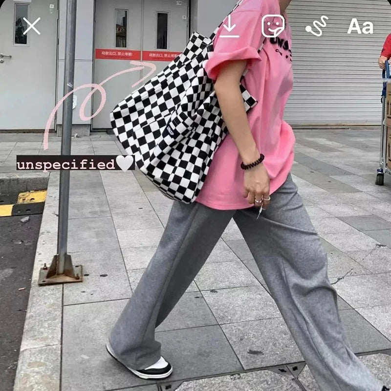 Kpop Gothic Hip Hop Y2K Shoulder Bag Plaid Graphic Handbag Harajuku