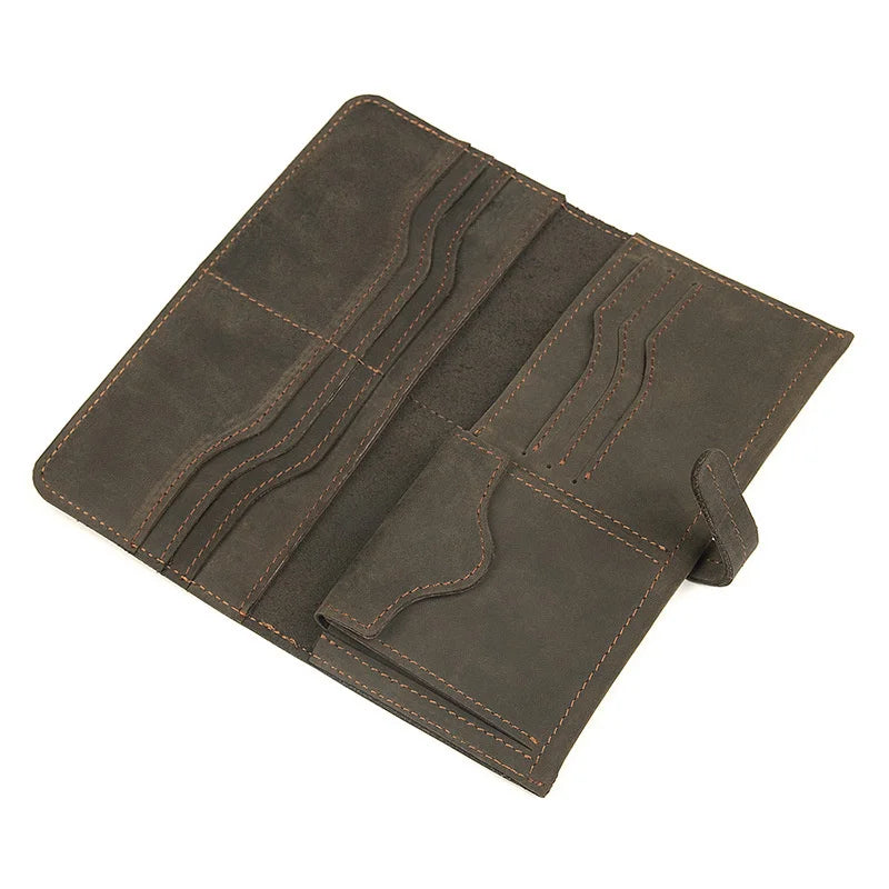 Men's Crazy Horse Leather Long Wallet Cowhide Wallet
