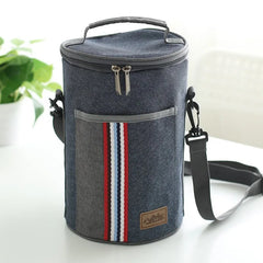 Cylindrical Thermal Lunch Bag Cooler Picnic Bag Canvas Lunch Box