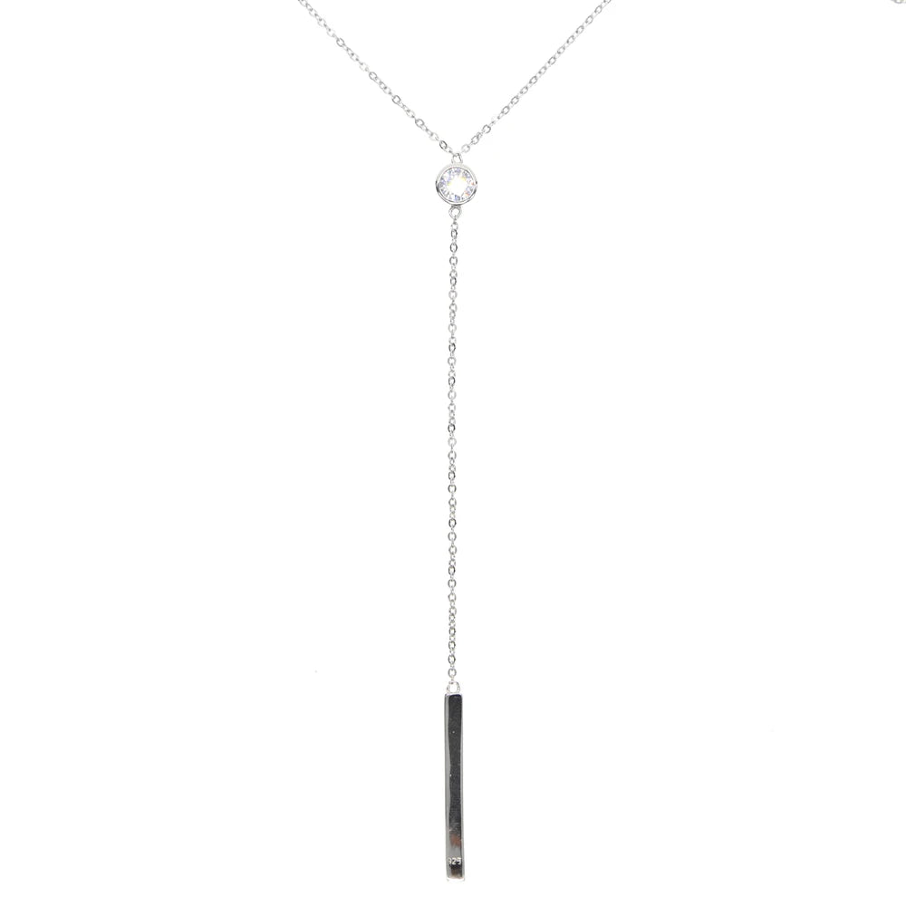 925 Silver CZ Y Lariat Necklace