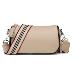 PU Leather & Cowhide Shoulder Bag Wide Strap Messenger
