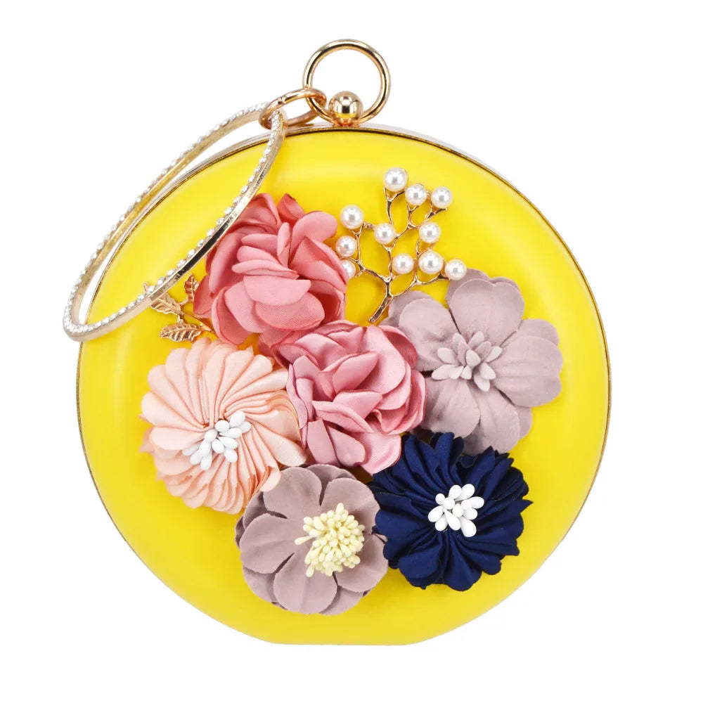Roundness Clutch Bag Red Purple Lady Flower Wedding Party Purse Female