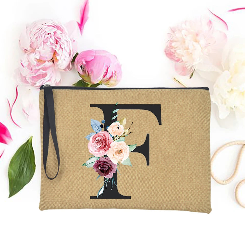 Custom Flower Initial Summer Bag Bachelorette Clutch Organizer Case