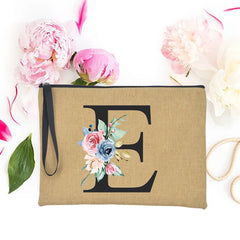 Custom Flower Initial Summer Bag Bachelorette Clutch Organizer Case