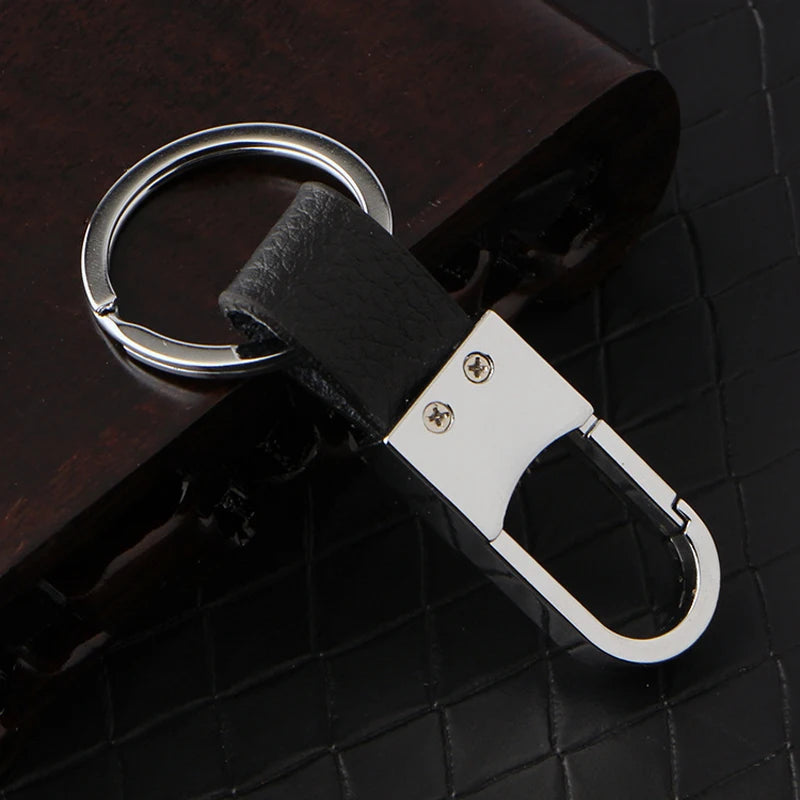 Metallic Key Chain Leather Double Ring Holder Men Car Key