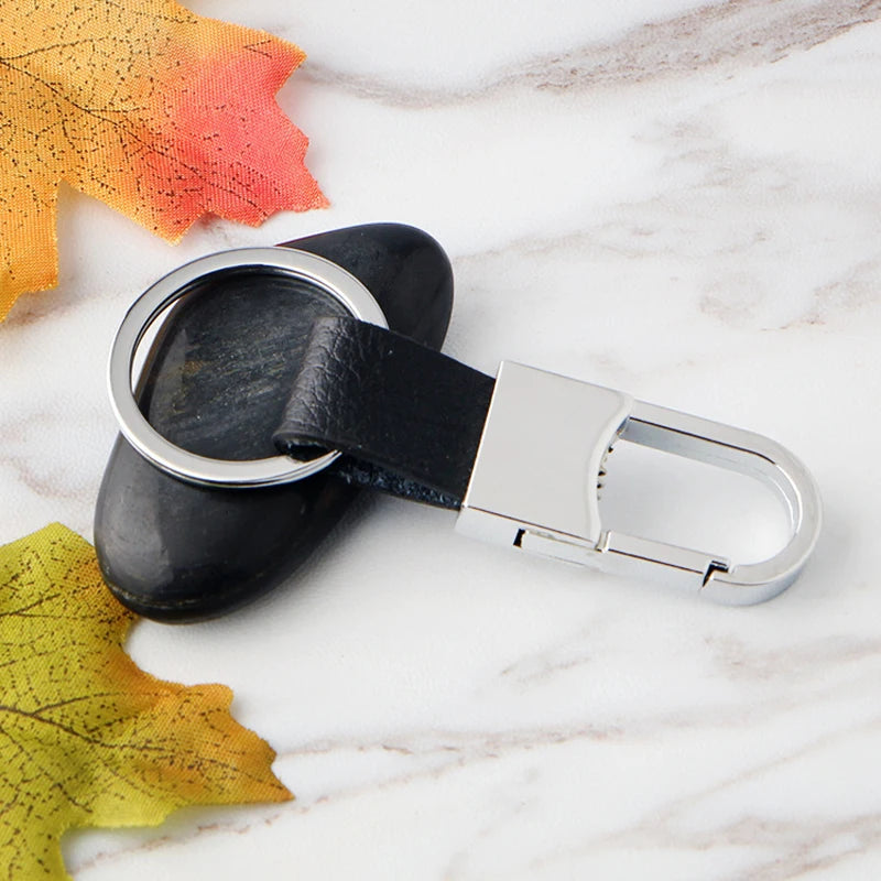 Metallic Key Chain Leather Double Ring Holder Men Car Key