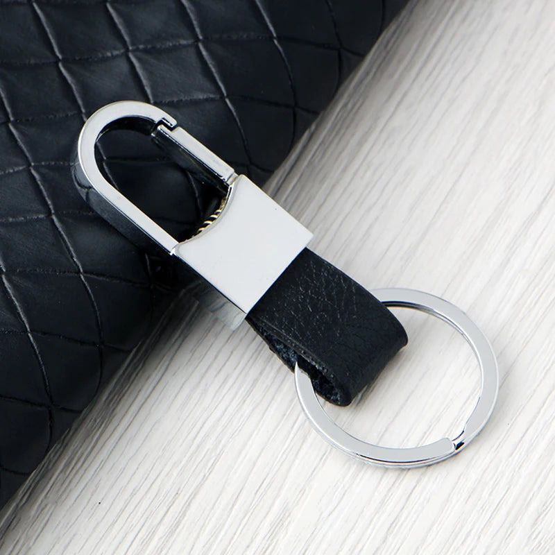 Metallic Key Chain Leather Double Ring Holder Men Car Key