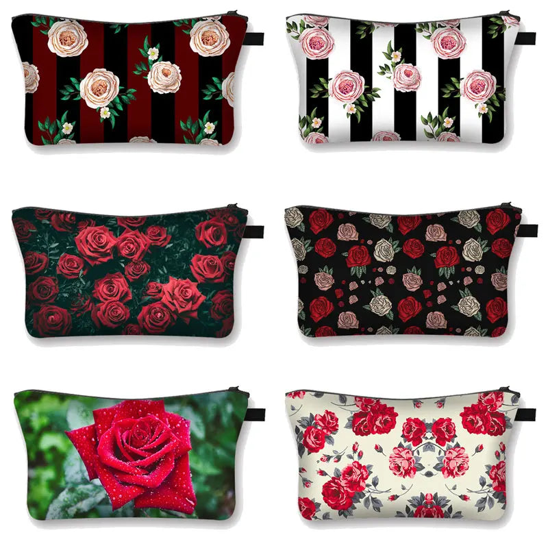 Red Roses 3D Printing Cosmetic Organizer Bag