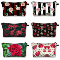 Red Roses 3D Printing Cosmetic Organizer Bag