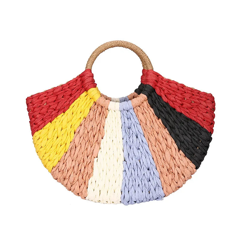 Women Tote Bag Weave Patchwork Beach Bag