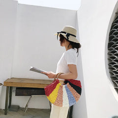 Women Tote Bag Weave Patchwork Beach Bag
