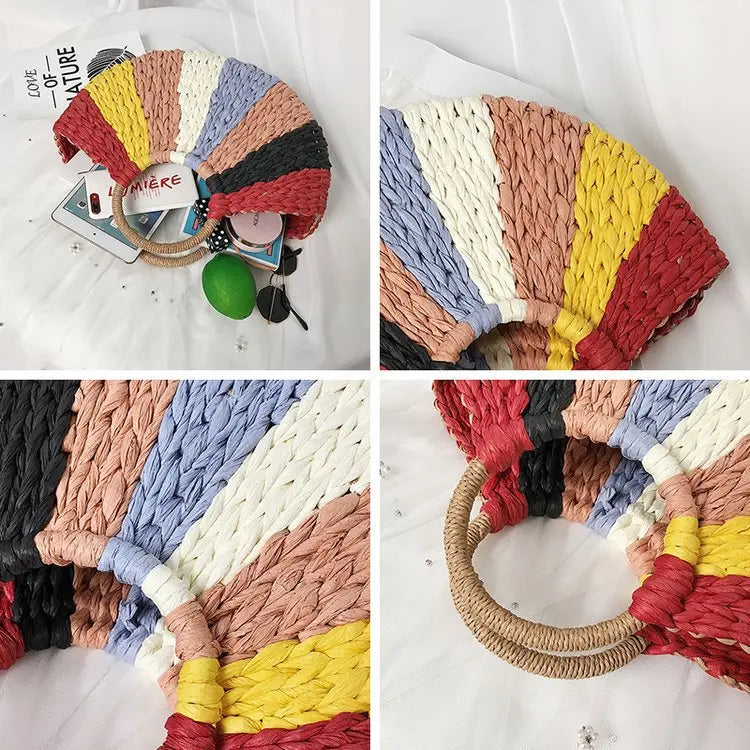 Women Tote Bag Weave Patchwork Beach Bag
