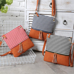 Striped Messenger Bag Tassel Canvas Shoulder Girls Flap