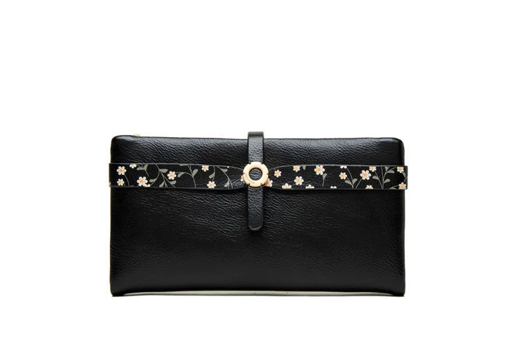 Women's Long Wallet and Pu Zipper Buckle Folding Handbag Wallet