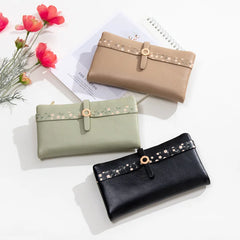 Women's Long Wallet and Pu Zipper Buckle Folding Handbag Wallet