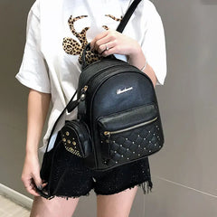 Women's Shoulder Bag Mini Ladies Backpack Rivet Bag for Students