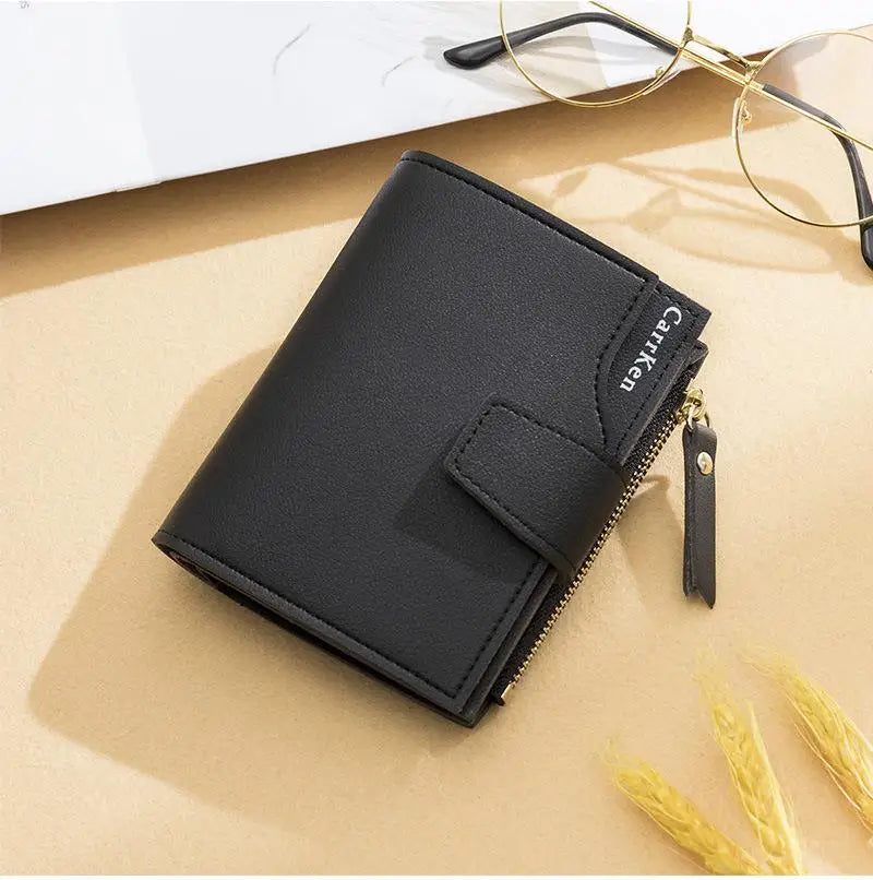Women's Leather Wallet Short Three Fold Zipper Slim
