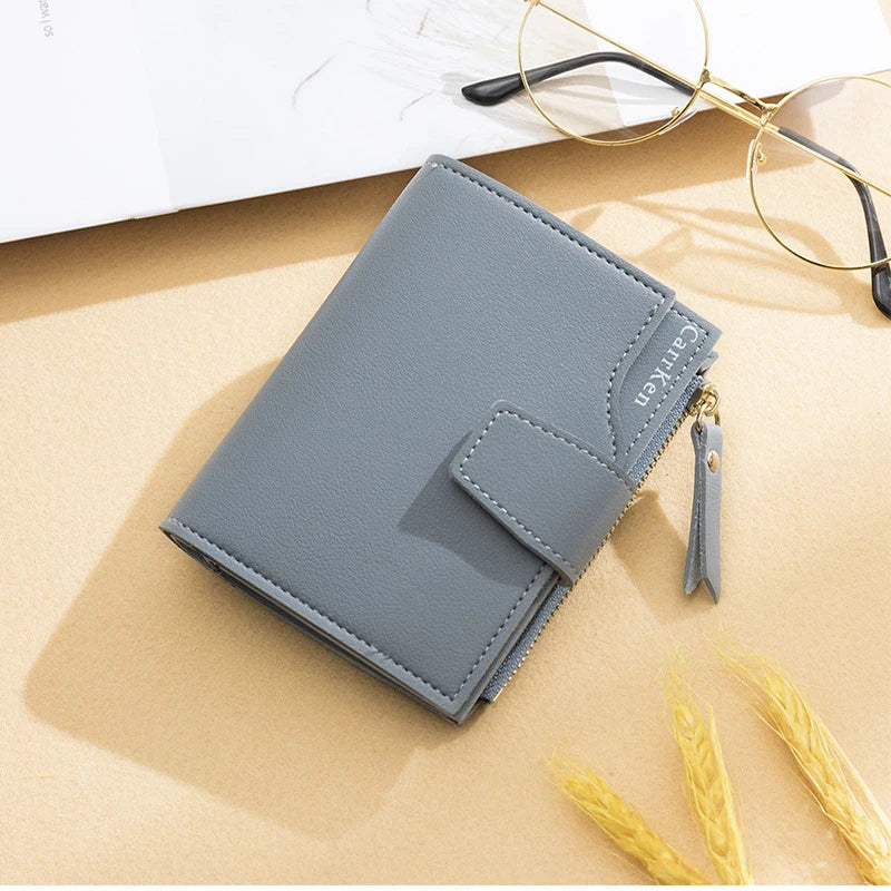 Women's Leather Wallet Short Three Fold Zipper Slim