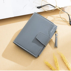 Women's Leather Wallet Short Three Fold Zipper Slim