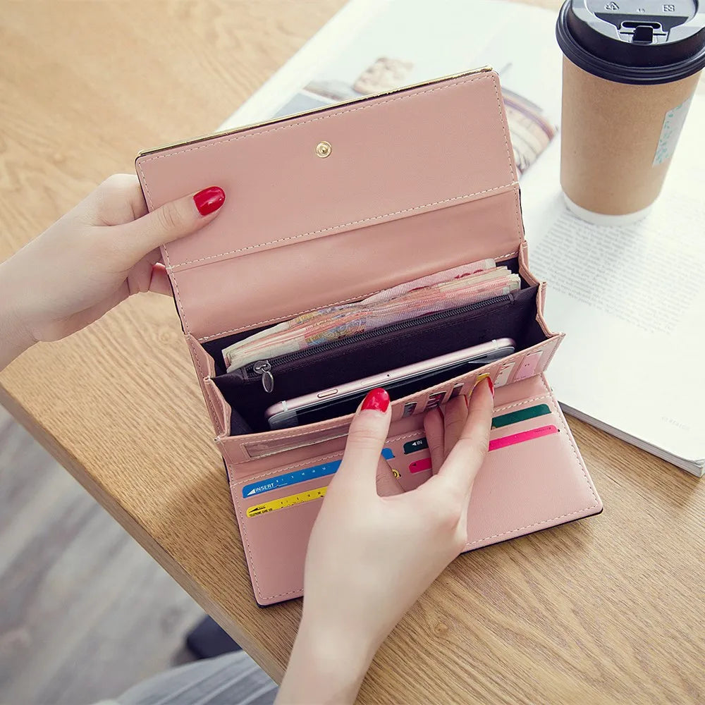 Women's Mini Handbag Triple Folding Wallet PU Phone